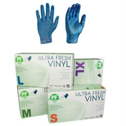Ultra Fresh Gloves Vinyl Disposable PF Blue MED Bx100